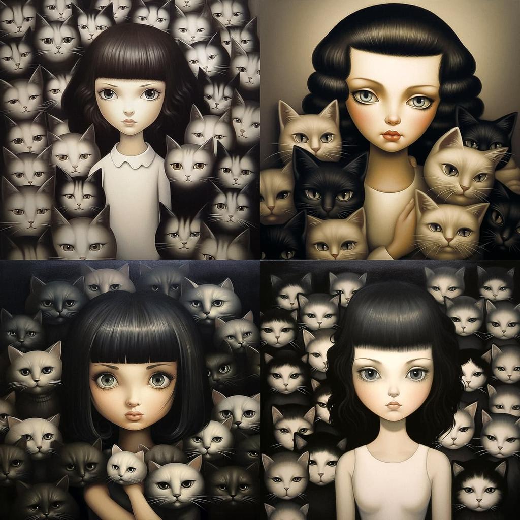 Margaret Keane style, Midjourney V5.2, render 1 of 4