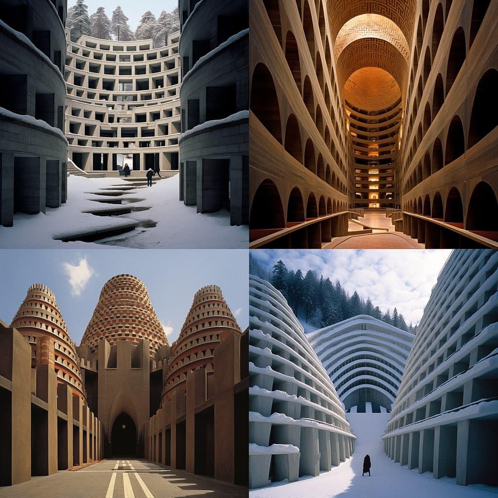 Mario Botta style, Midjourney V5.2, render 1 of 4