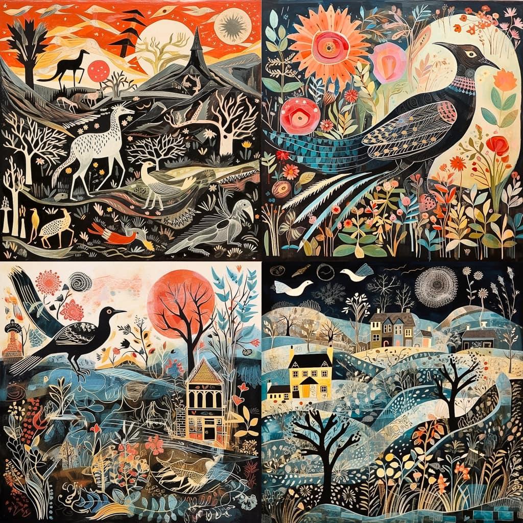 Mark Hearld style, Midjourney V5.2, render 1 of 4