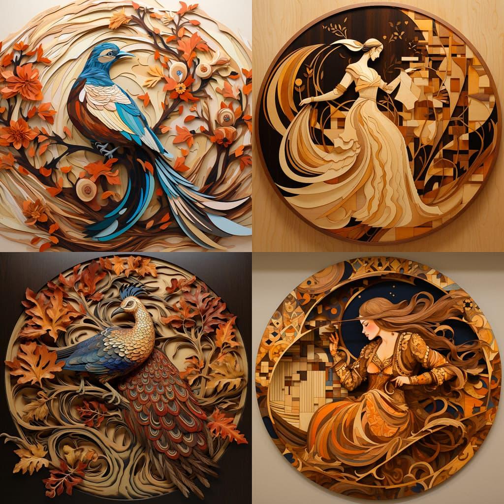 Marquetry style, Midjourney V5.2, render 1 of 4
