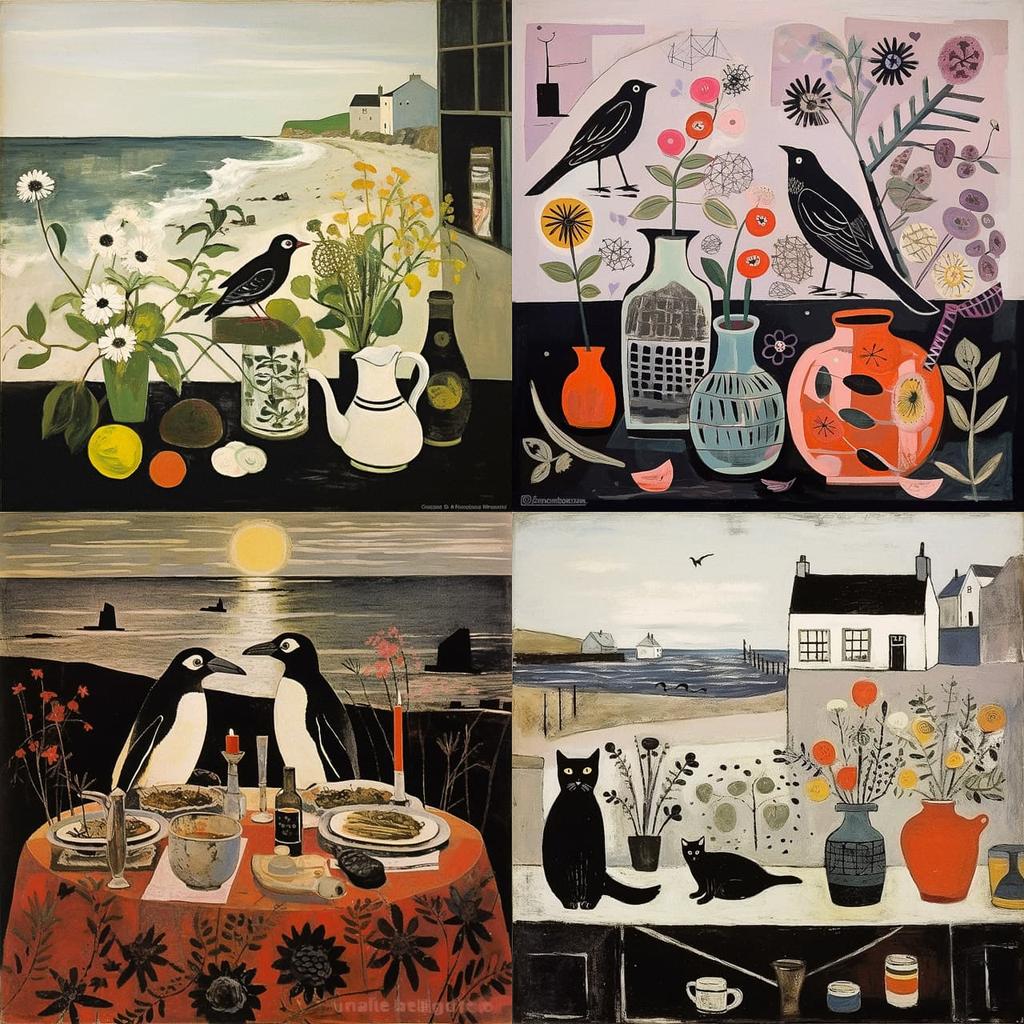 Mary Fedden style, Midjourney V5.2, render 1 of 4
