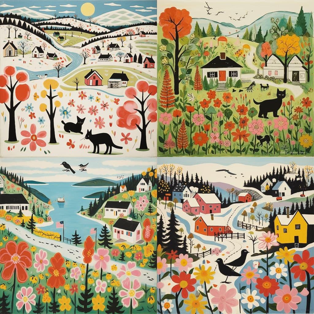 Maud Lewis style, Midjourney V5.2, render 1 of 4