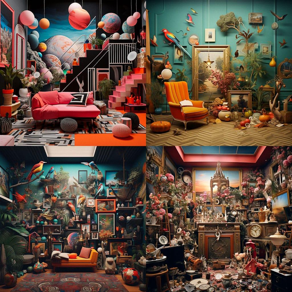 Maximalist composition style, Midjourney V5.2, render 1 of 4