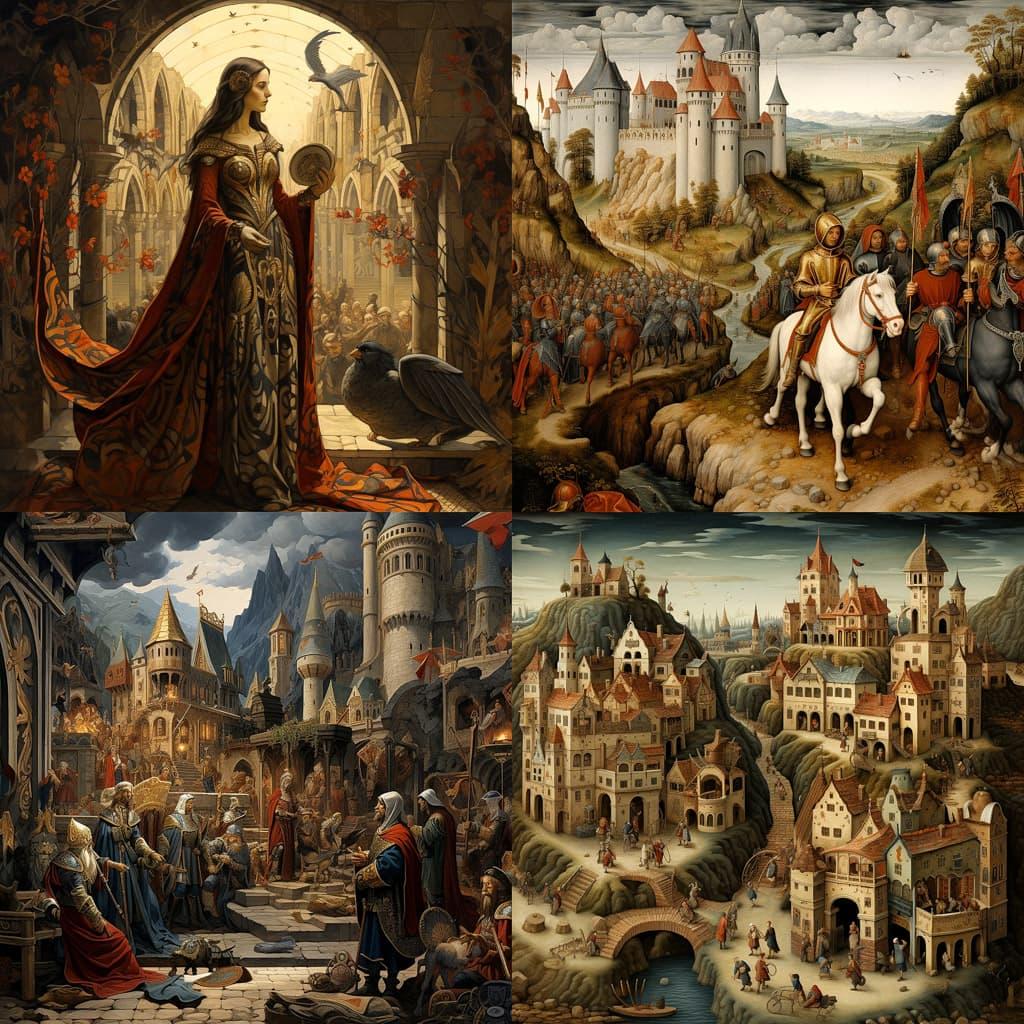 Medieval art style, Midjourney V5.2, render 1 of 4