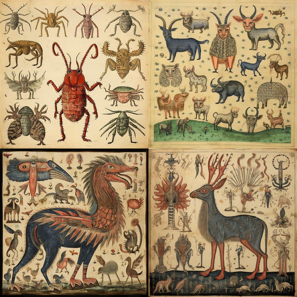 Medieval Bestiary style, Midjourney V5.2, render 1 of 4