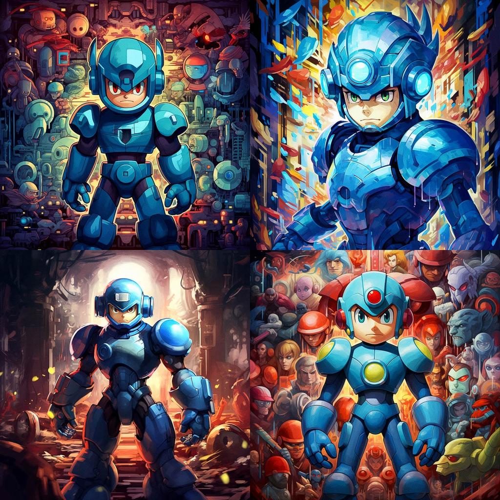 Mega man style, Midjourney V5.2, render 1 of 4