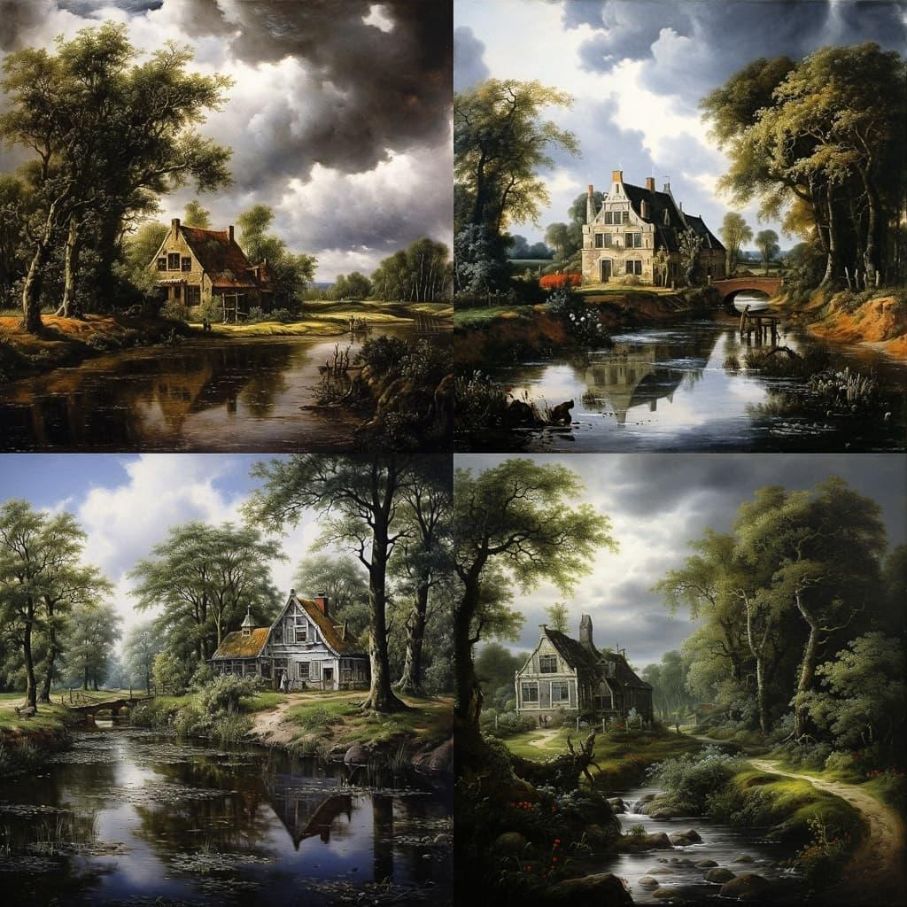 Meindert Hobbema style, Midjourney V5.2, render 1 of 4
