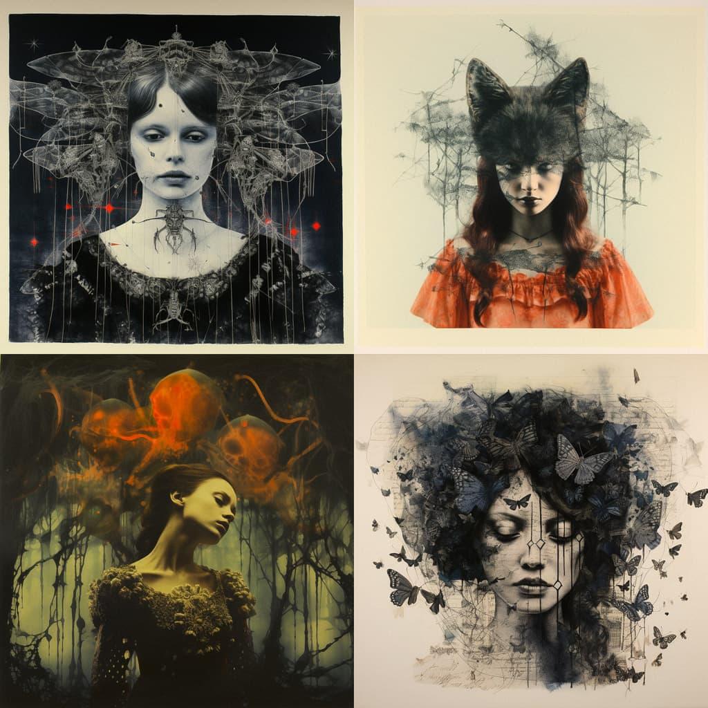 Melainotype print style, Midjourney V5.2, render 1 of 4