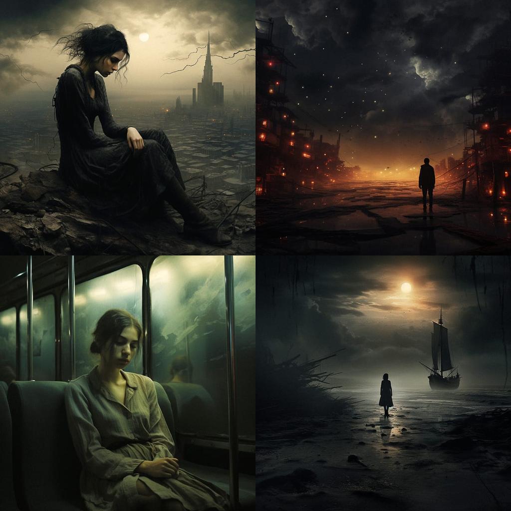 Melancholic atmosphere style, Midjourney V5.2, render 1 of 4