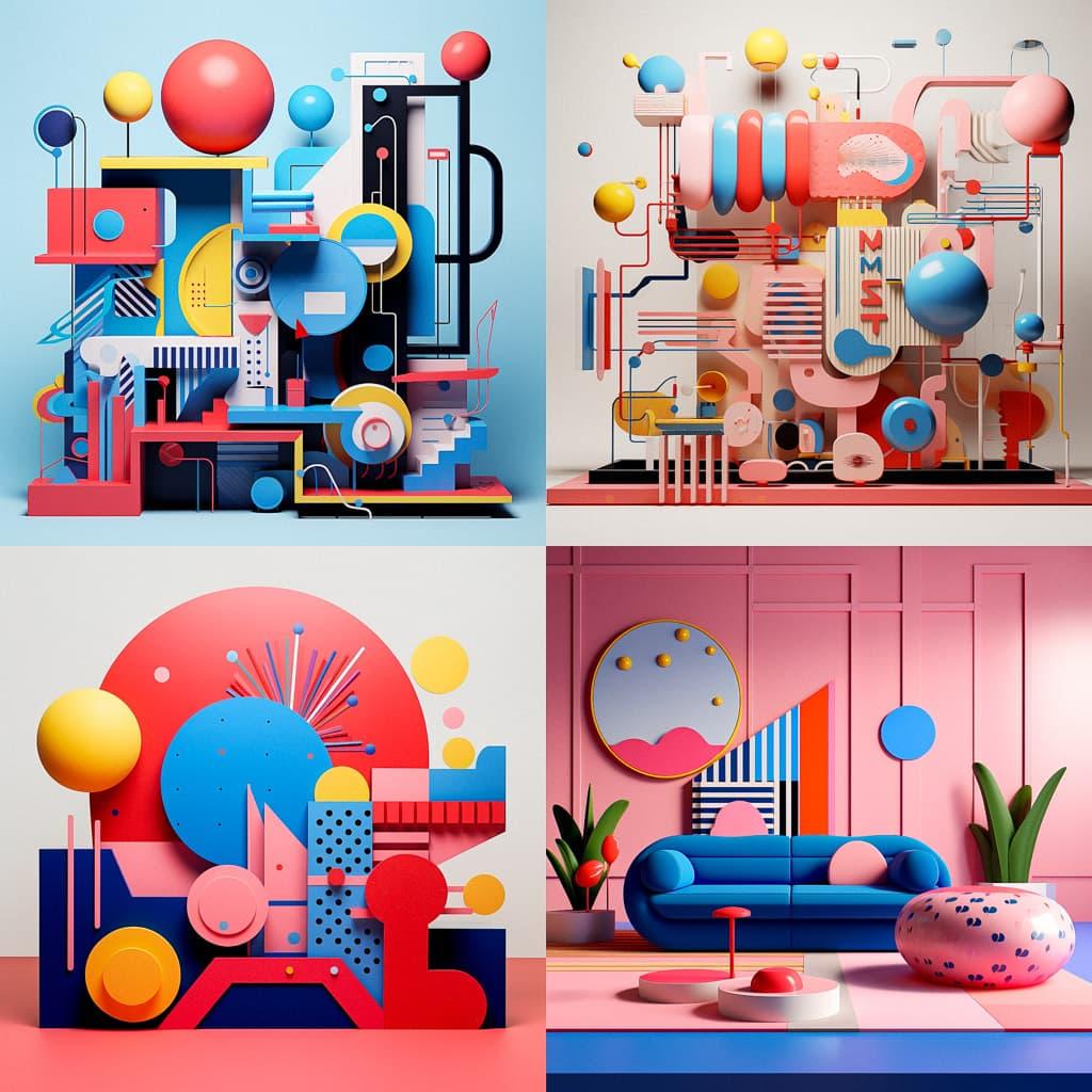 Memphis design style, Midjourney V5.2, render 1 of 4