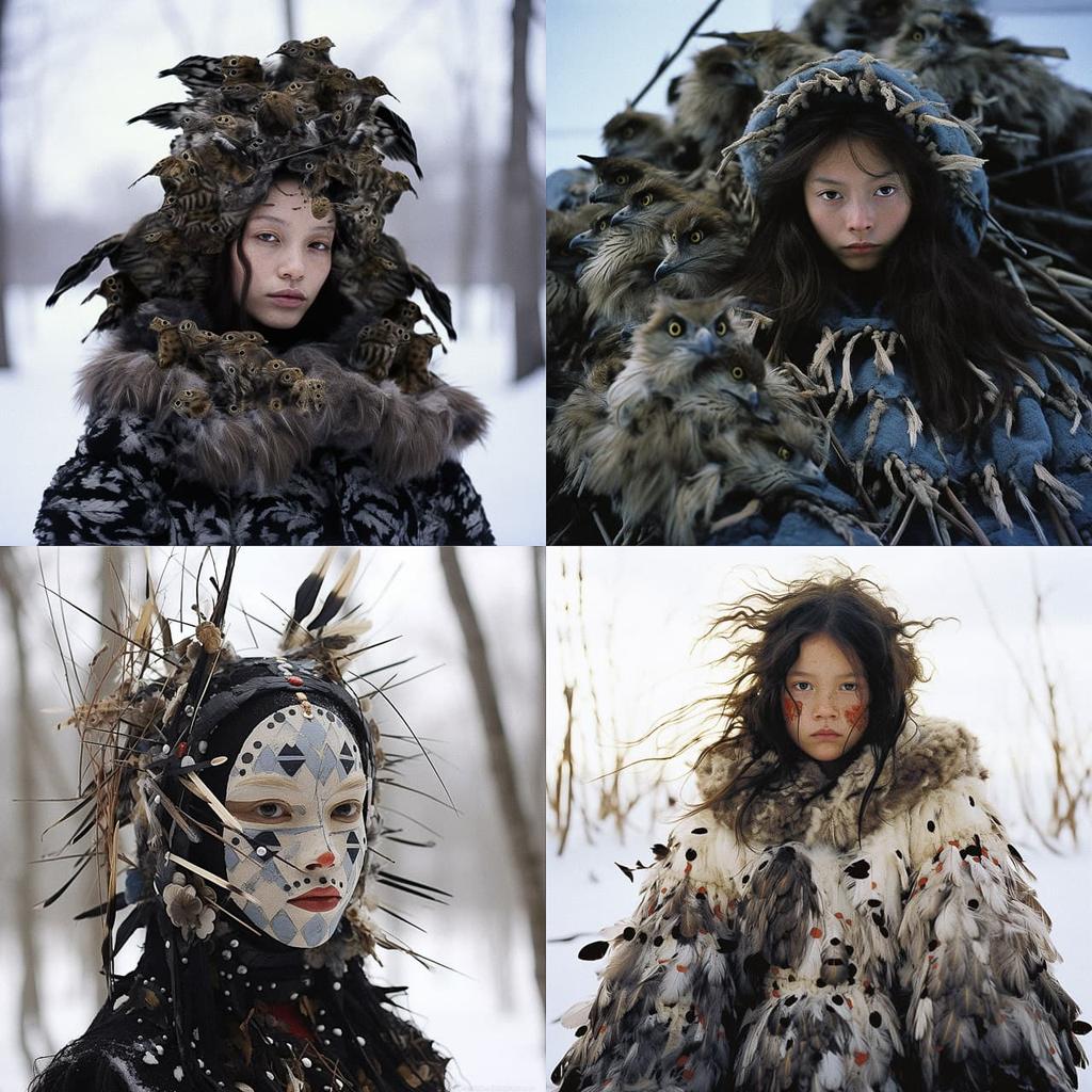 Meryl McMaster style, Midjourney V5.2, render 1 of 4