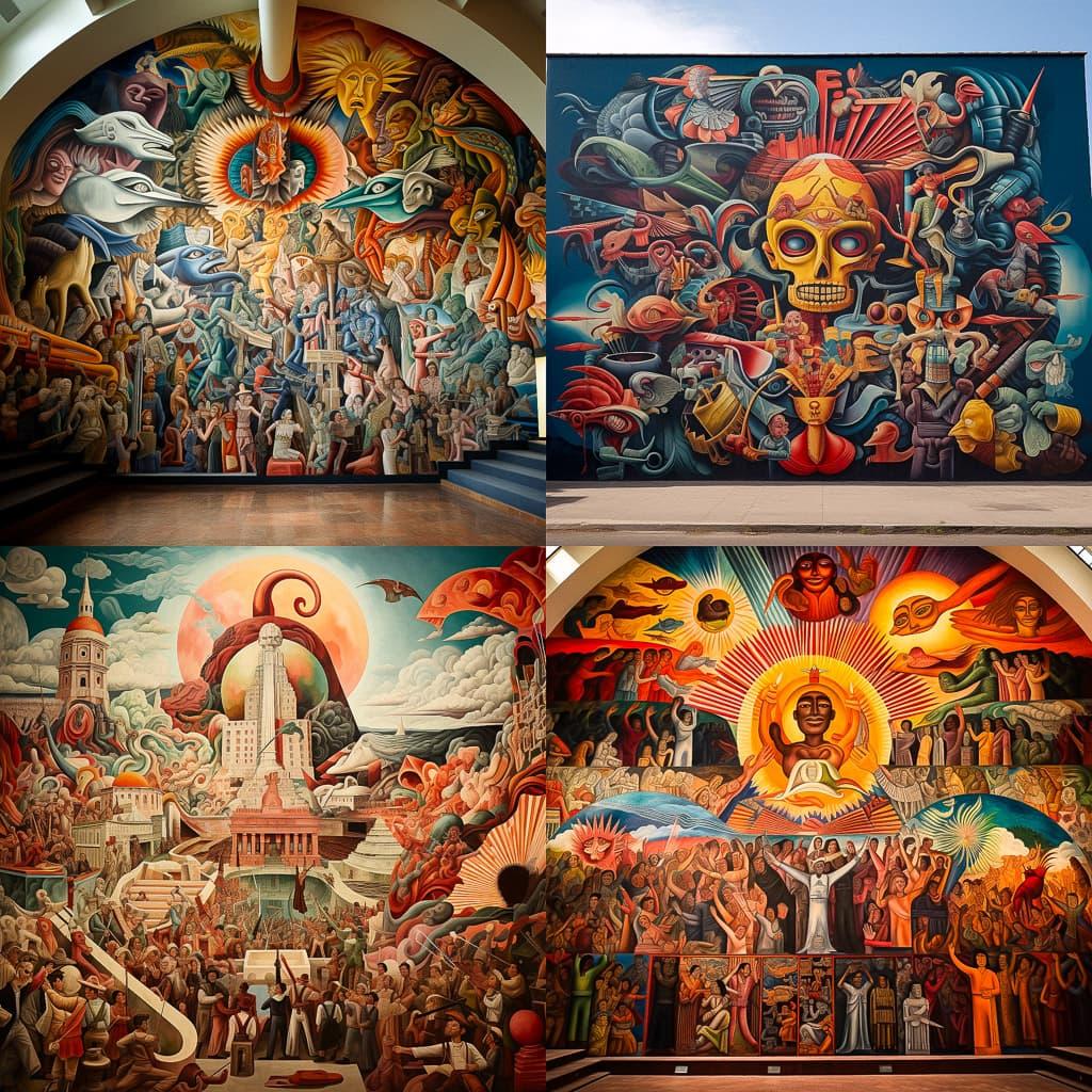 Mexican muralism style, Midjourney V5.2, render 1 of 4