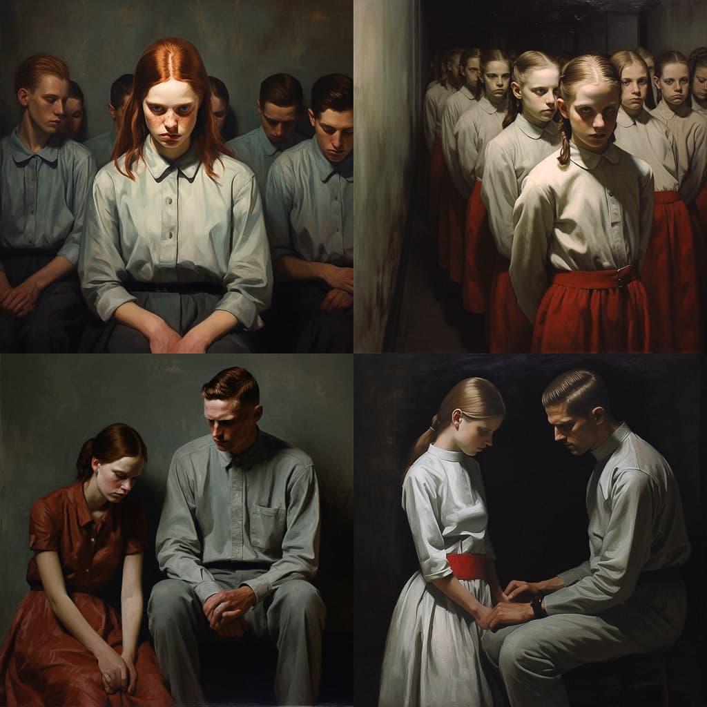 Michael Borremans style, Midjourney V5.2, render 1 of 4