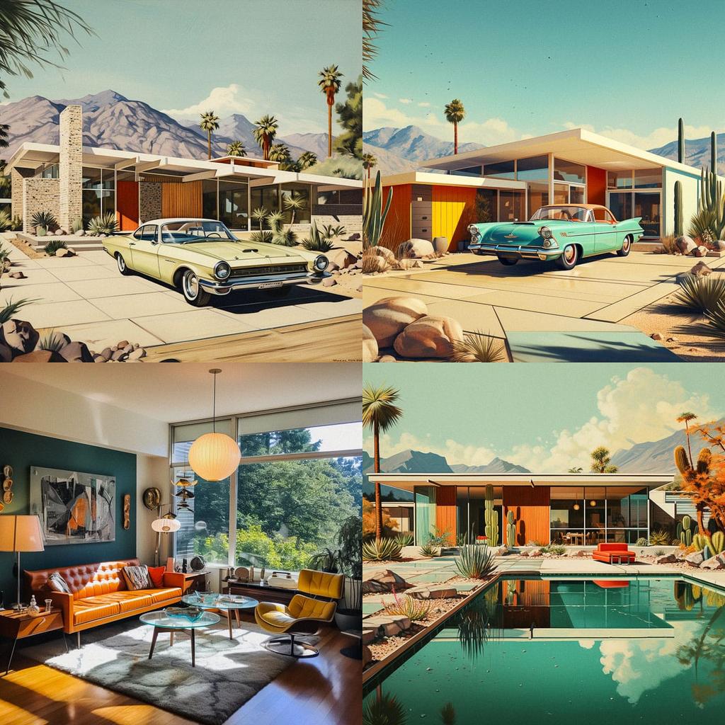 Mid-century modern style, Midjourney V5.2, render 1 of 4