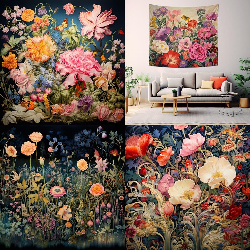 Millefleurs tapestry style, Midjourney V5.2, render 1 of 4