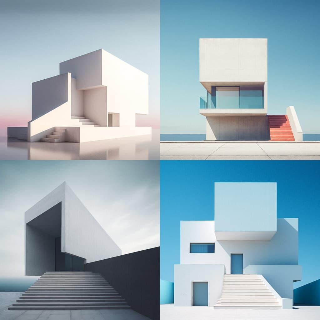 Minimalist architecture style, Midjourney V5.2, render 1 of 4