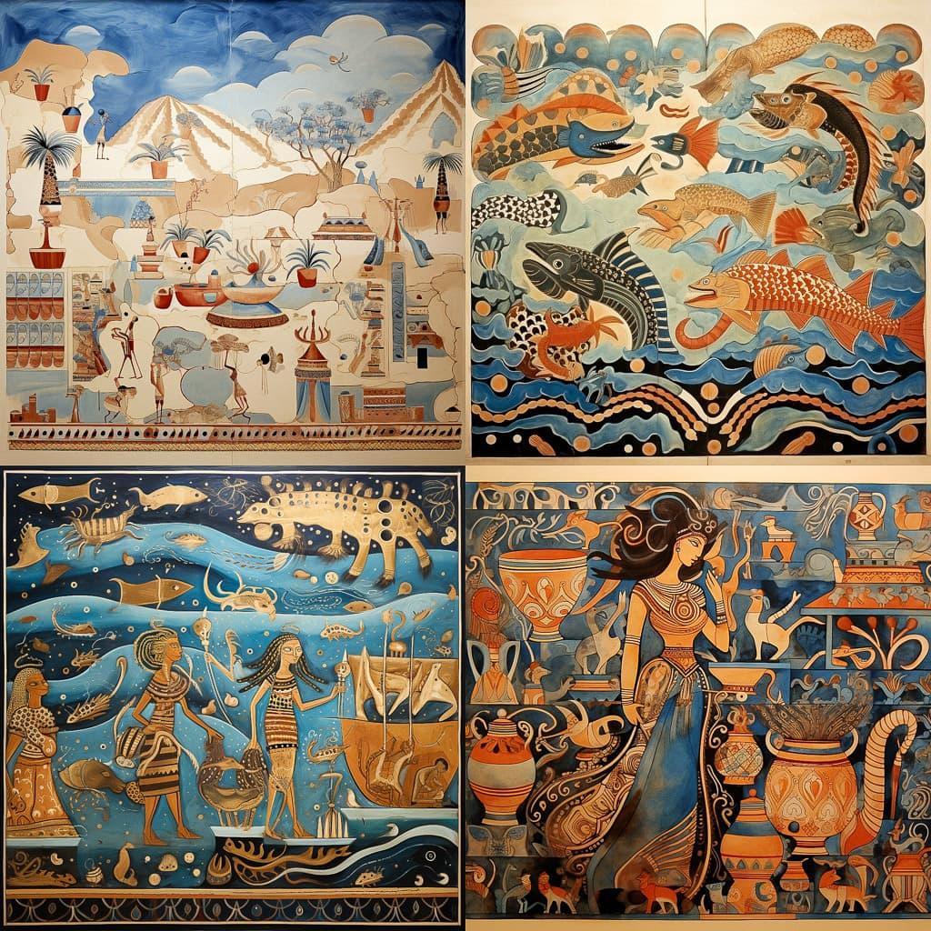 Minoan art style, Midjourney V5.2, render 1 of 4