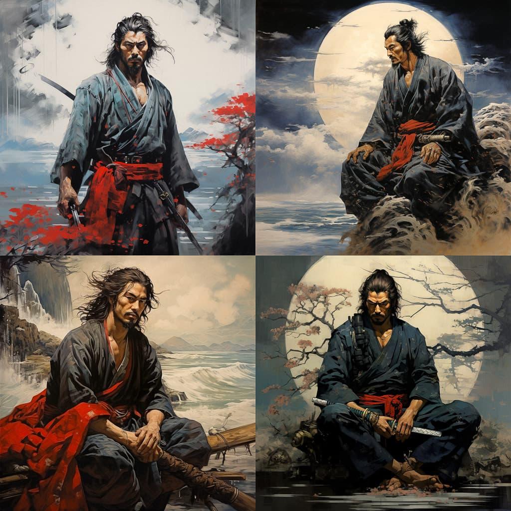 Miyamoto Musashi style, Midjourney V5.2, render 1 of 4