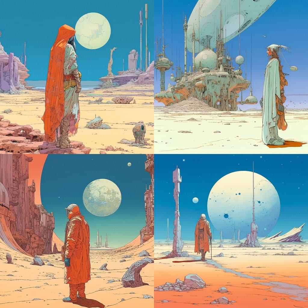 Moebius style, Midjourney V5.2, render 1 of 4