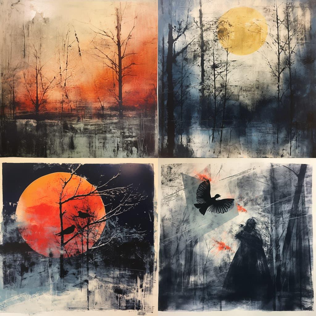 Monotype print style, Midjourney V5.2, render 1 of 4