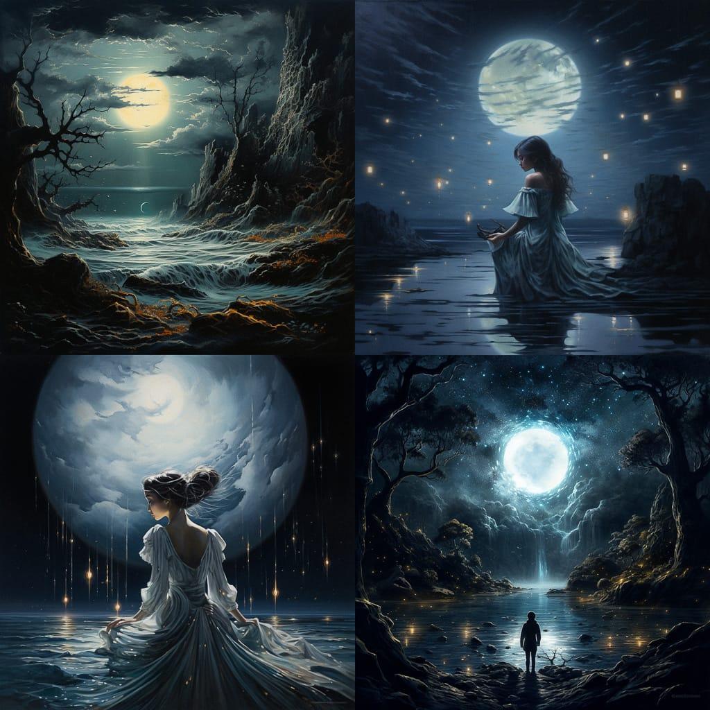 Moonlit style, Midjourney V5.2, render 1 of 4
