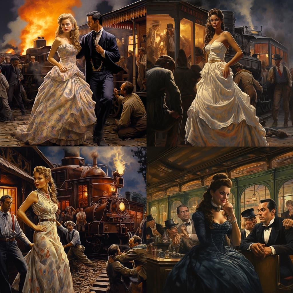 Mort Kunstler style, Midjourney V5.2, render 1 of 4
