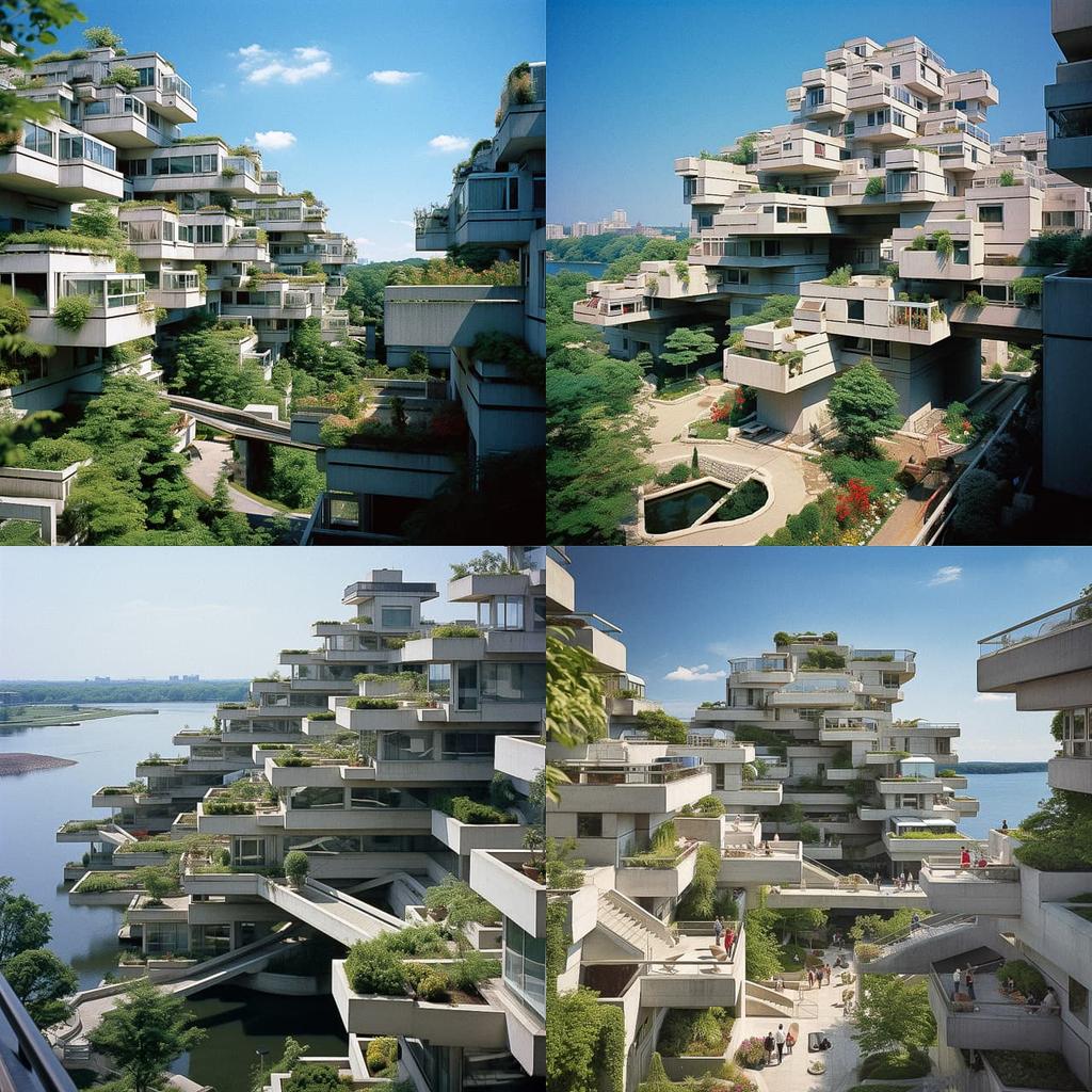 Moshe Safdie style, Midjourney V5.2, render 1 of 4