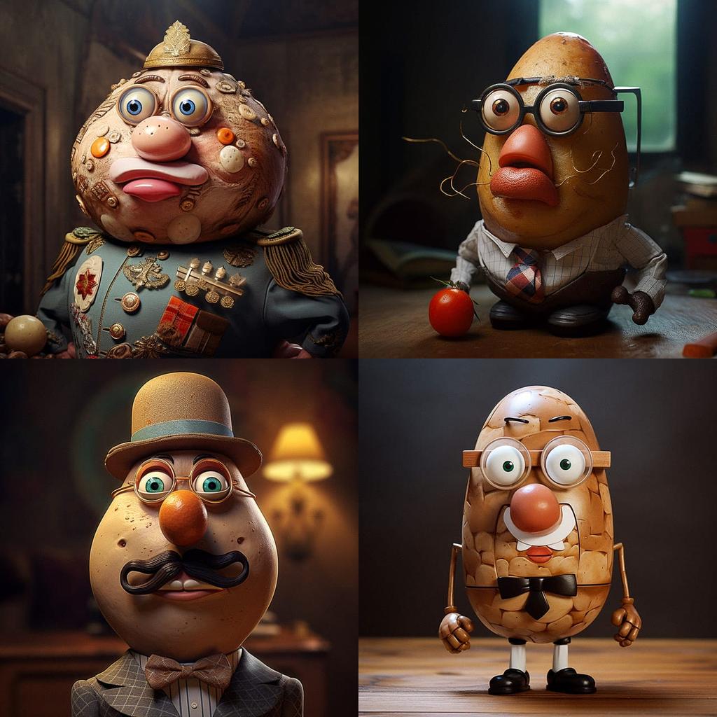 Mr. Potato Head style, Midjourney V5.2, render 1 of 4