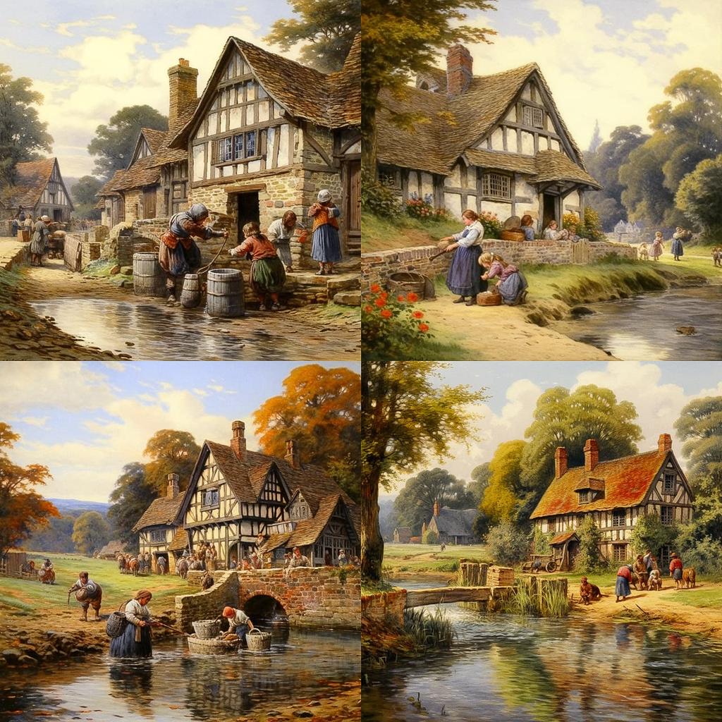 Myles Birket Foster style, Midjourney V5.2, render 1 of 4