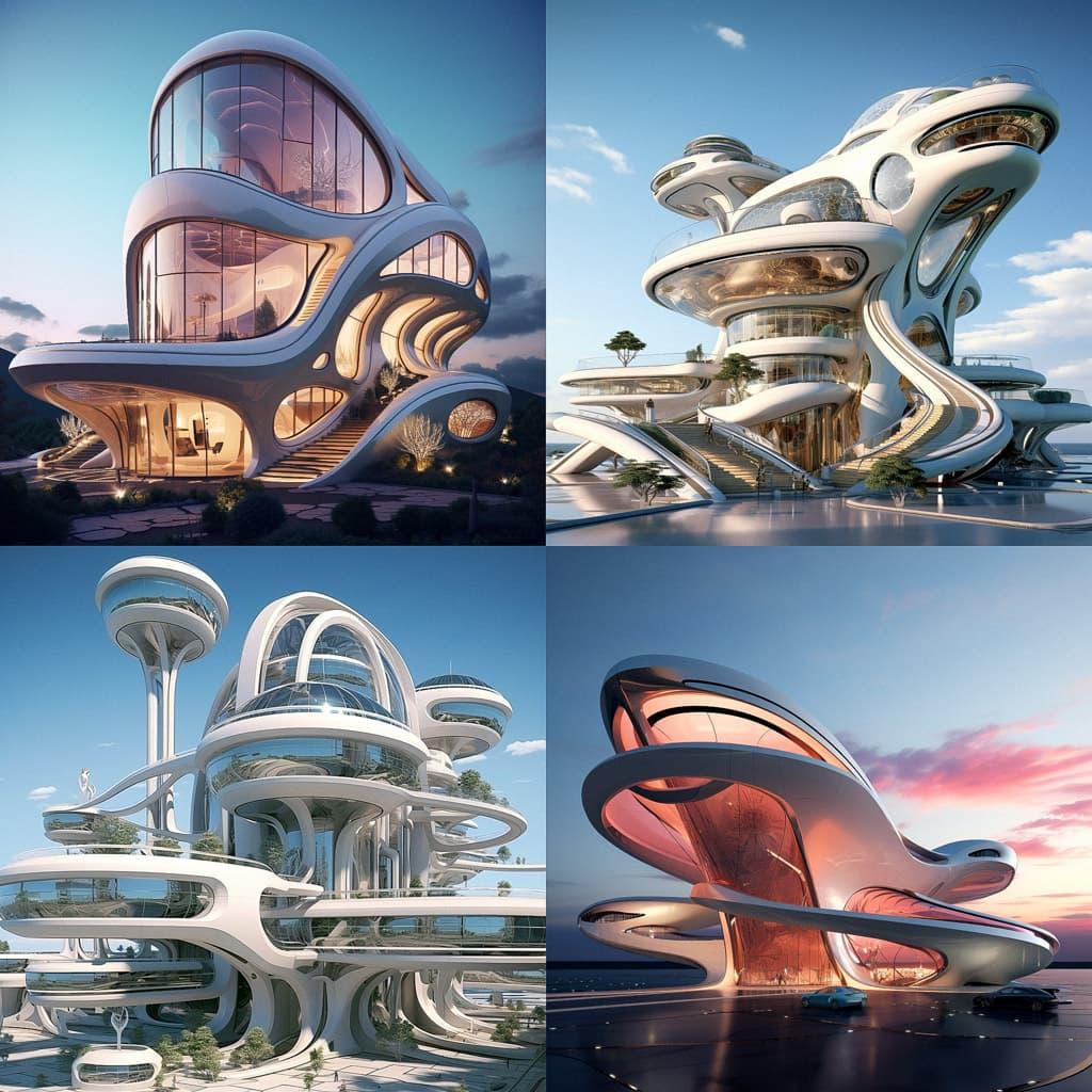 Neofuturist architecture style, Midjourney V5.2, render 1 of 4
