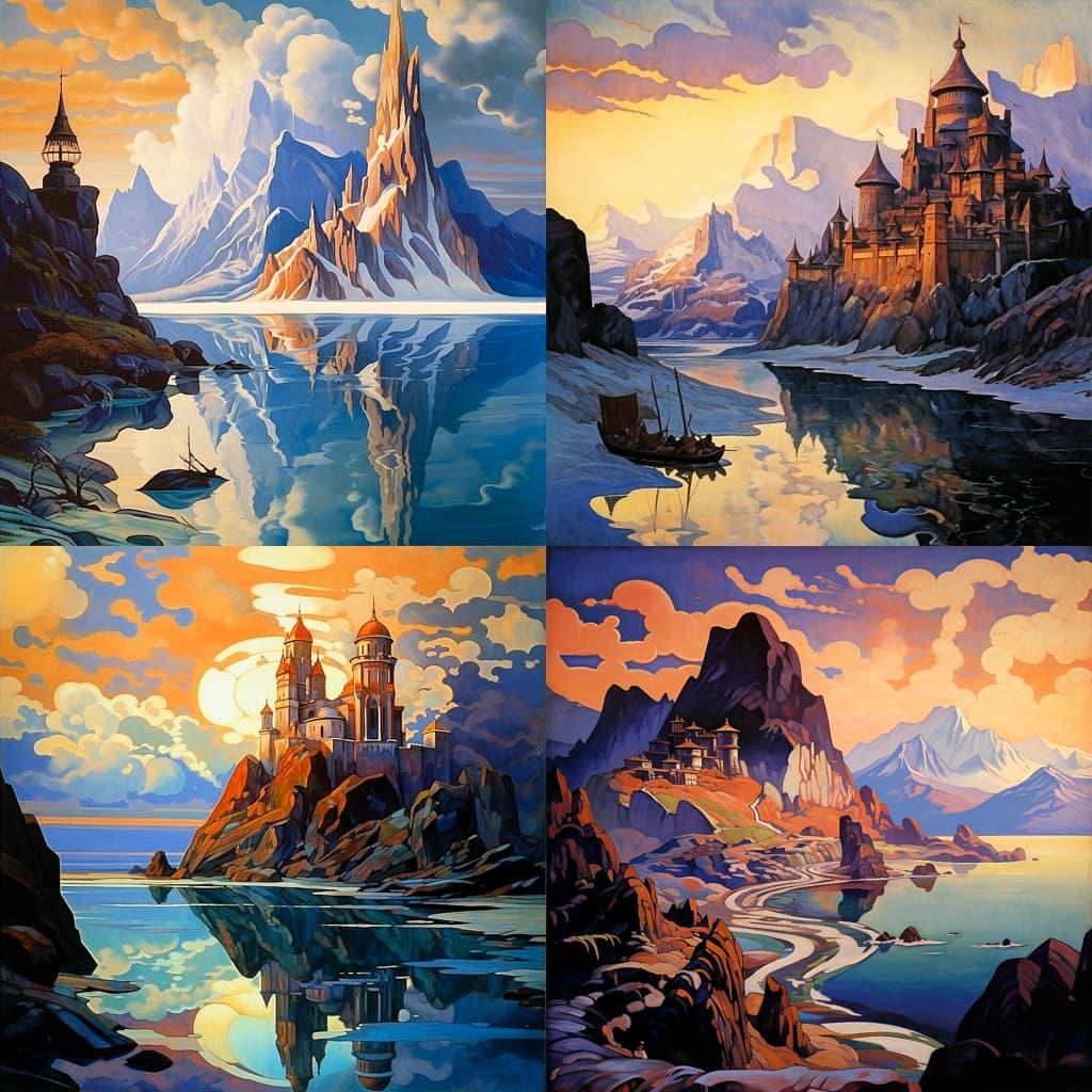 Nicholas Roerich style, Midjourney V5.2, render 1 of 4