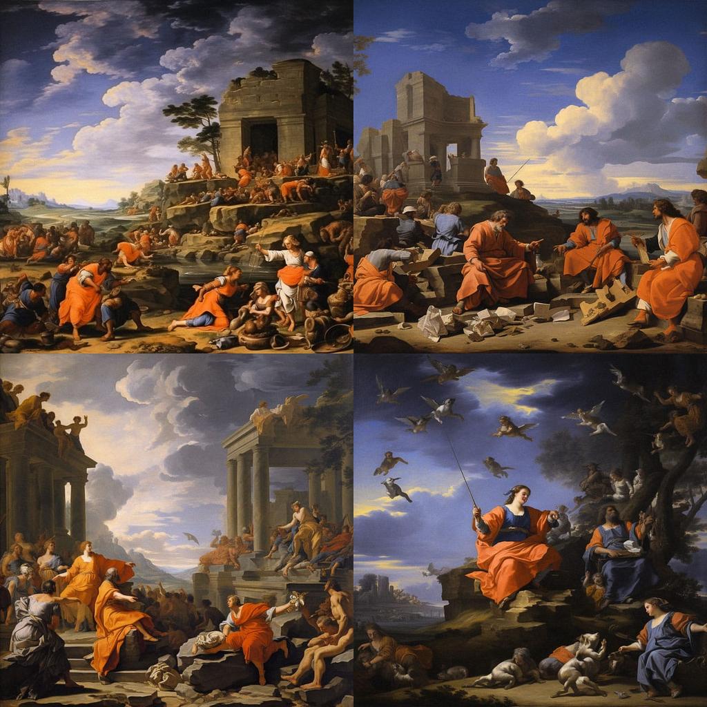 Nicolas Poussin style, Midjourney V5.2, render 1 of 4