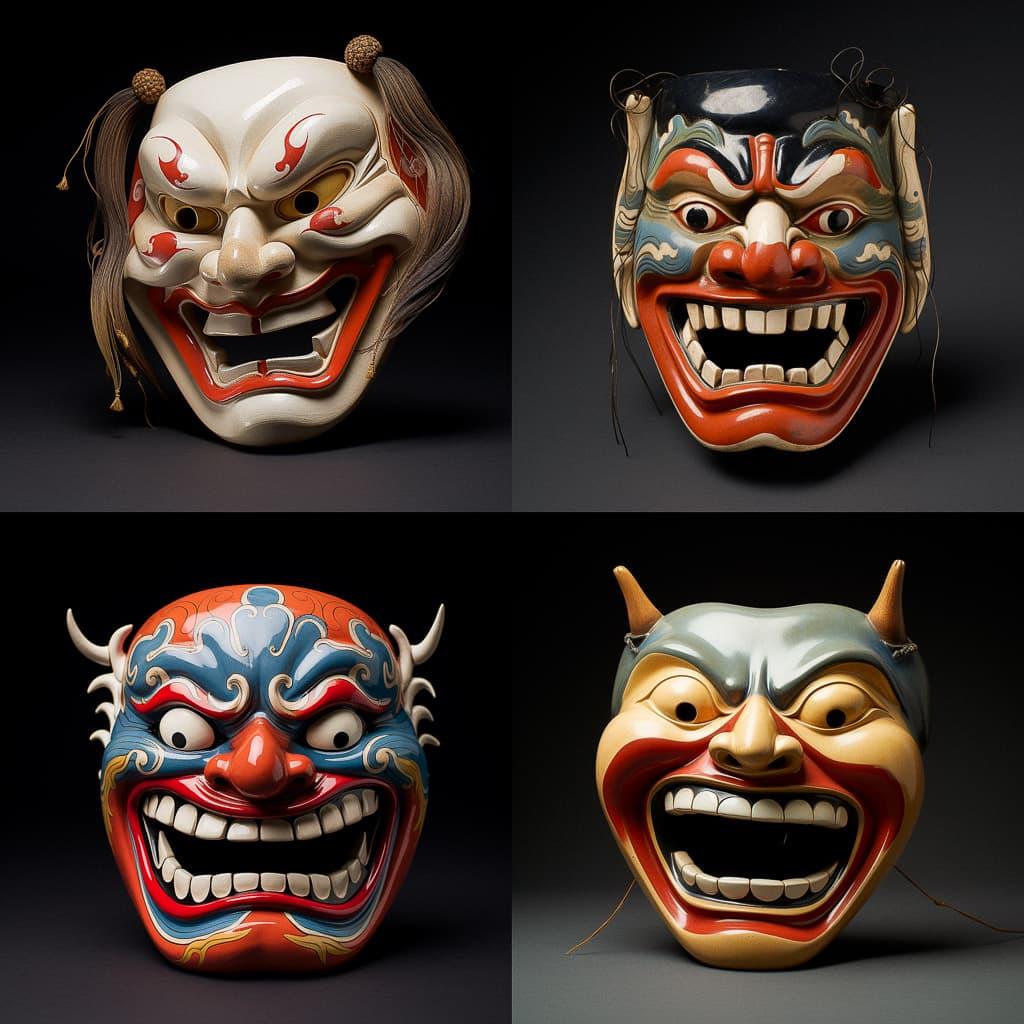 Noh Theater mask style, Midjourney V5.2, render 1 of 4