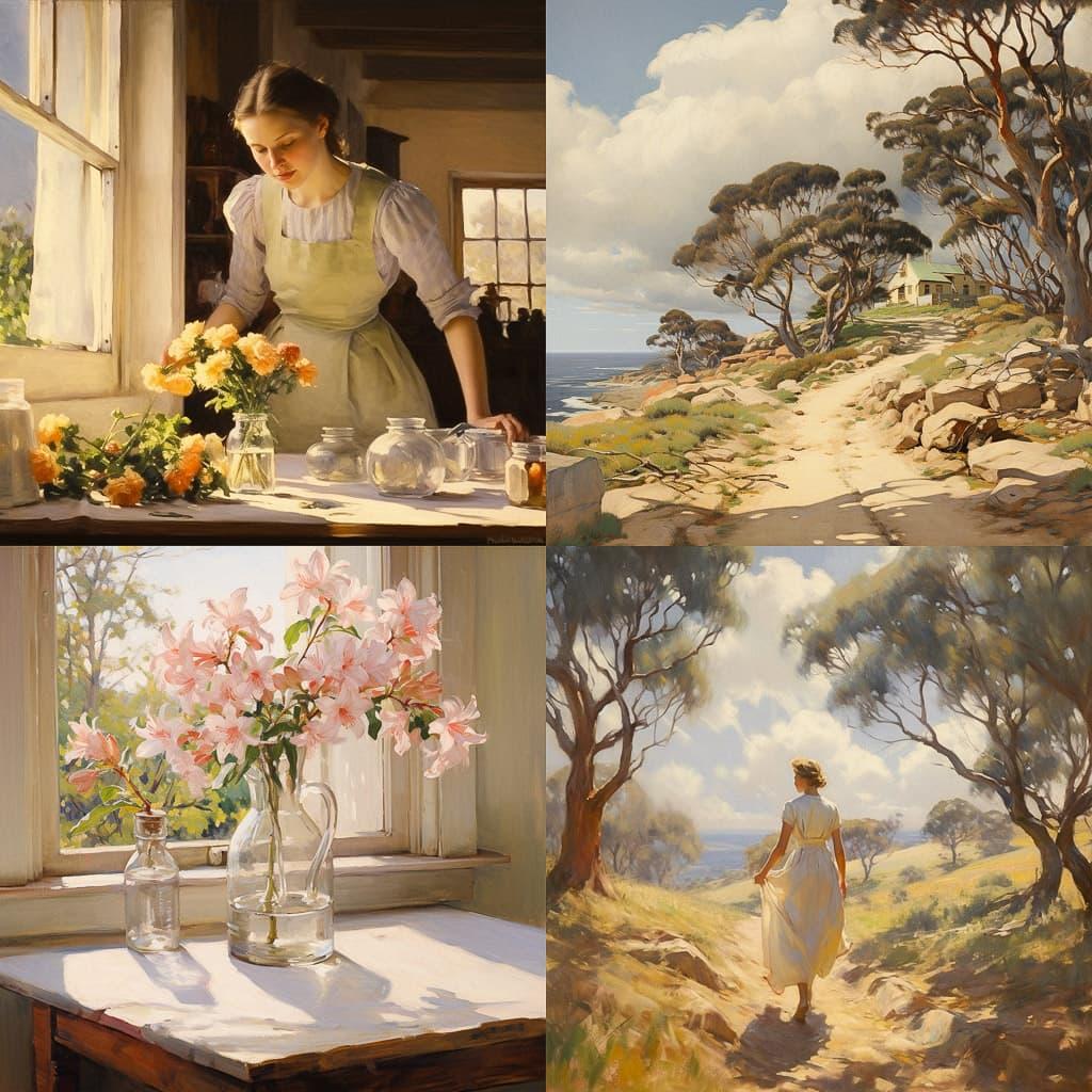Nora Heysen style, Midjourney V5.2, render 1 of 4