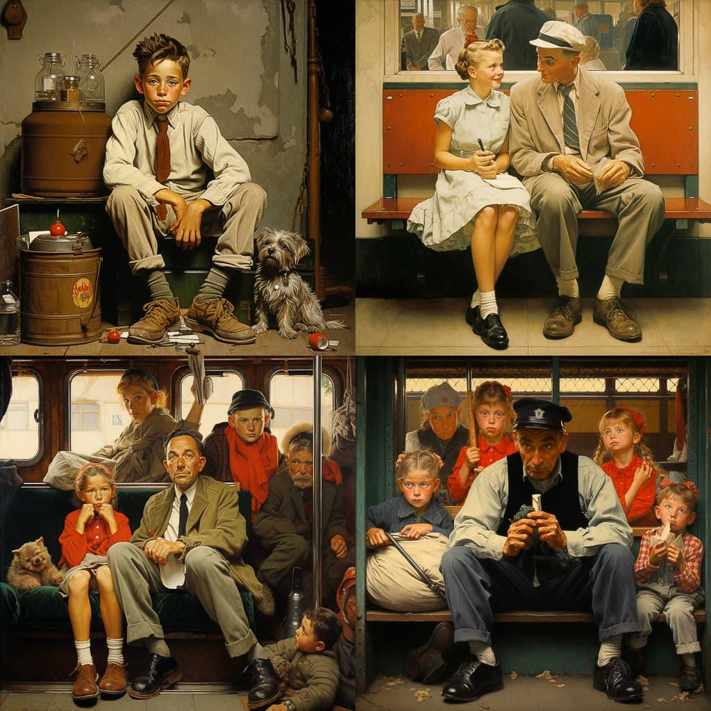 Norman Rockwell style, Midjourney V5.2, render 1 of 4