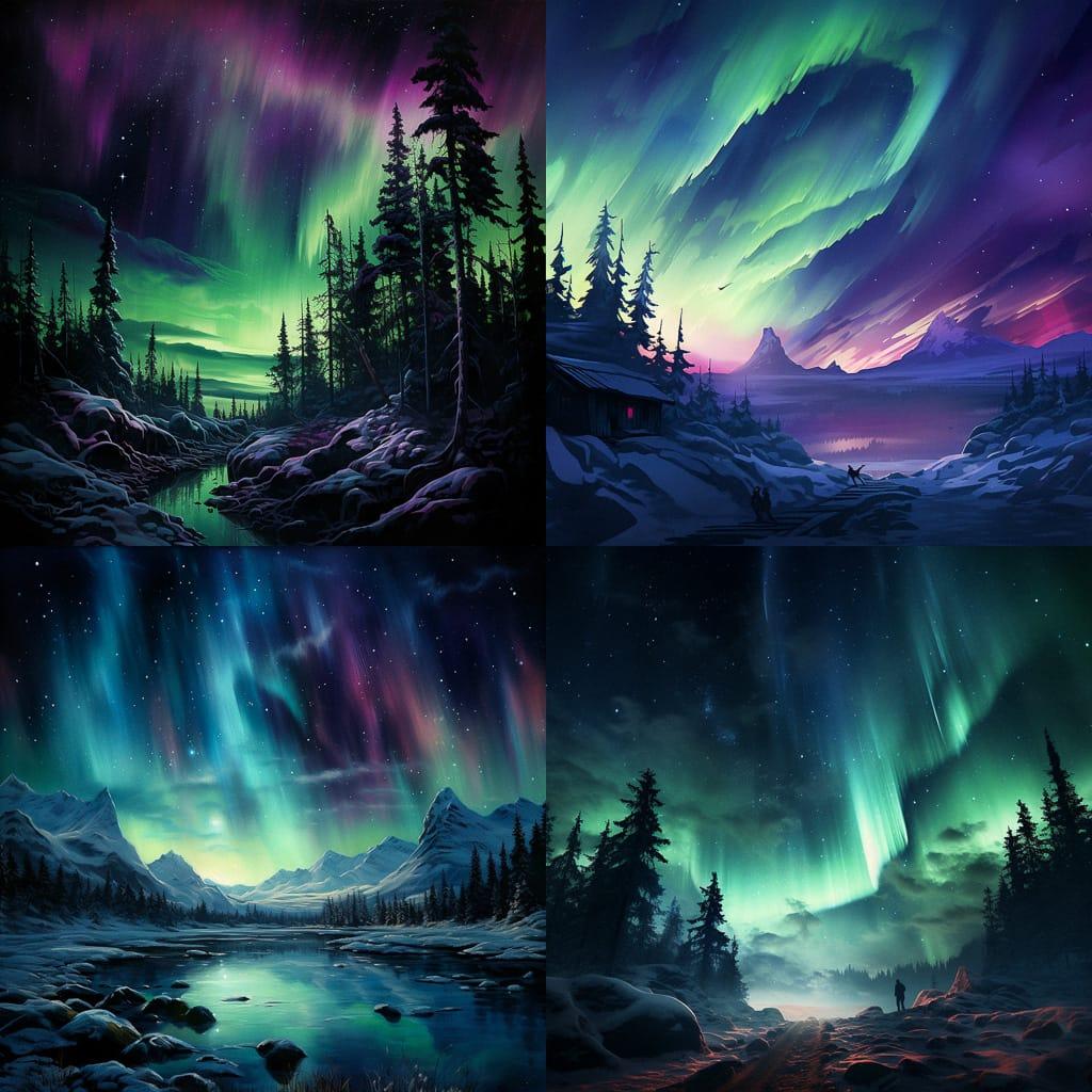 Northern lights style, Midjourney V5.2, render 1 of 4
