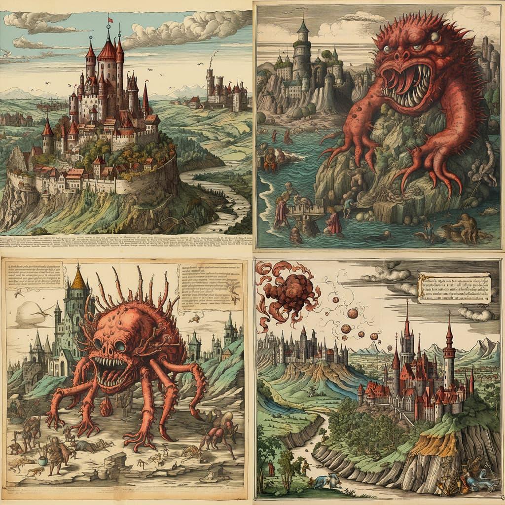 Nuremberg Chronicle style, Midjourney V5.2, render 1 of 4