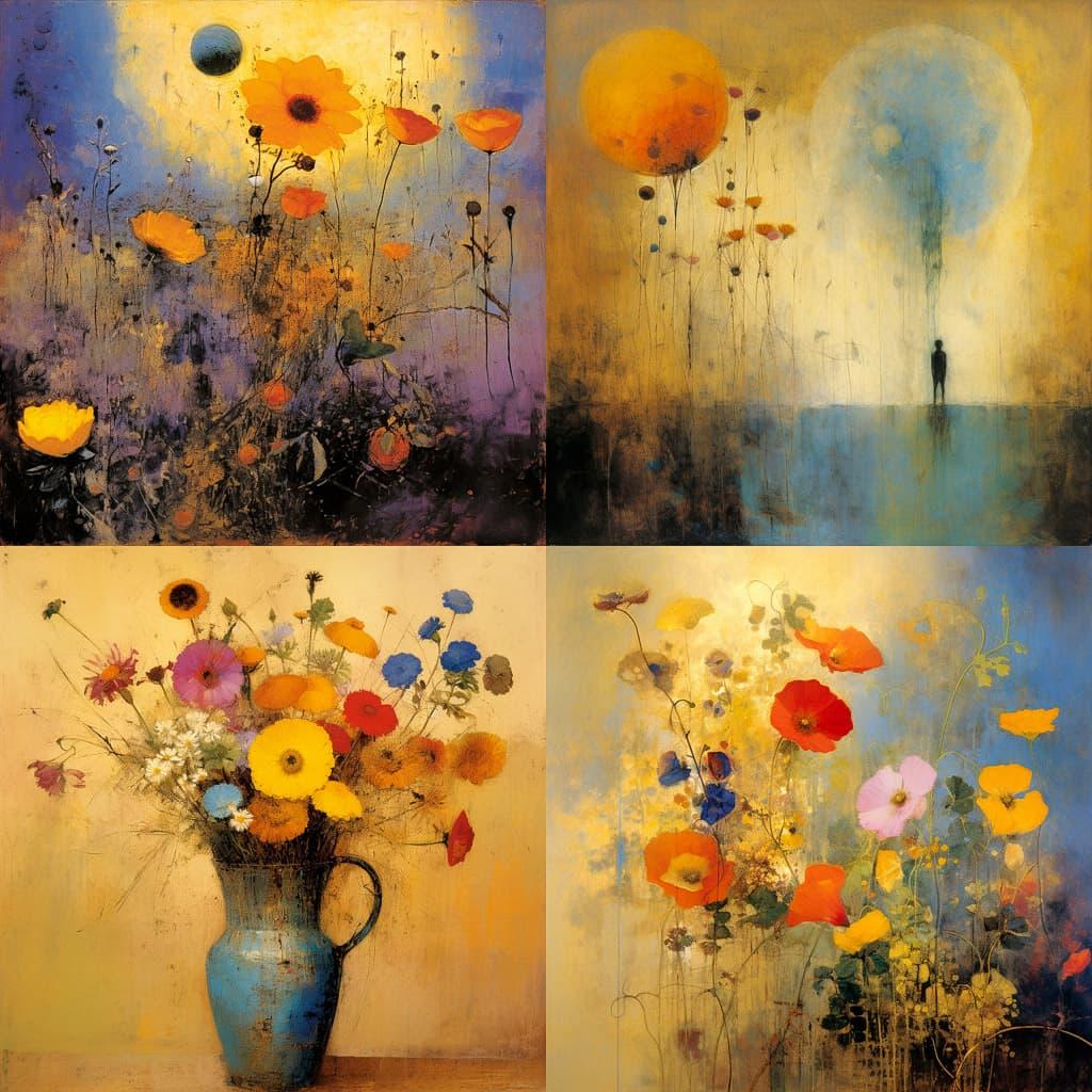 Odilon Redon style, Midjourney V5.2, render 1 of 4
