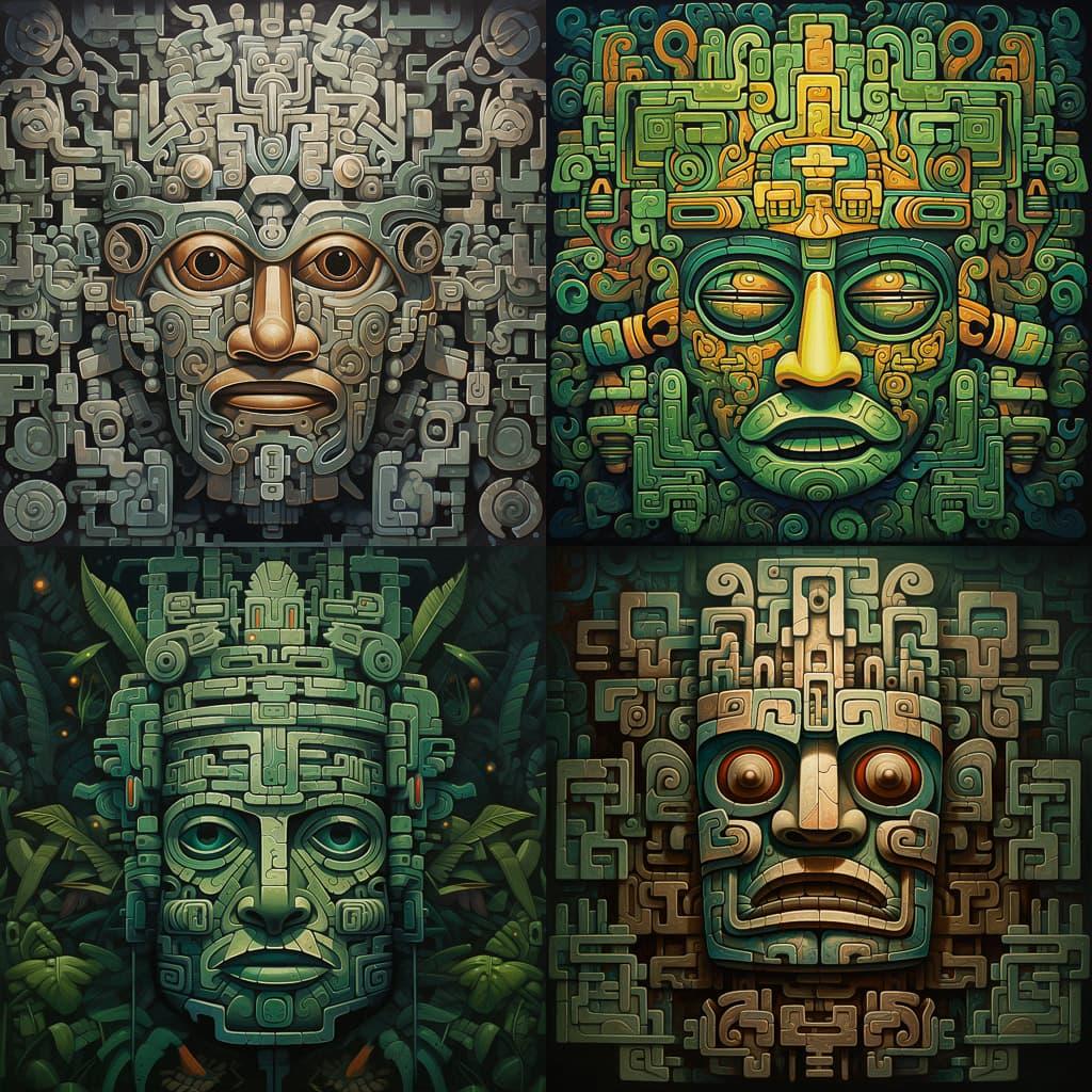 Olmec art style, Midjourney V5.2, render 1 of 4