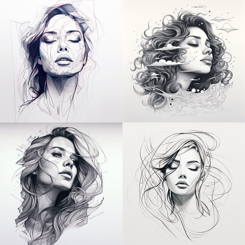 One line art style, Midjourney V5.2, render 1 of 4