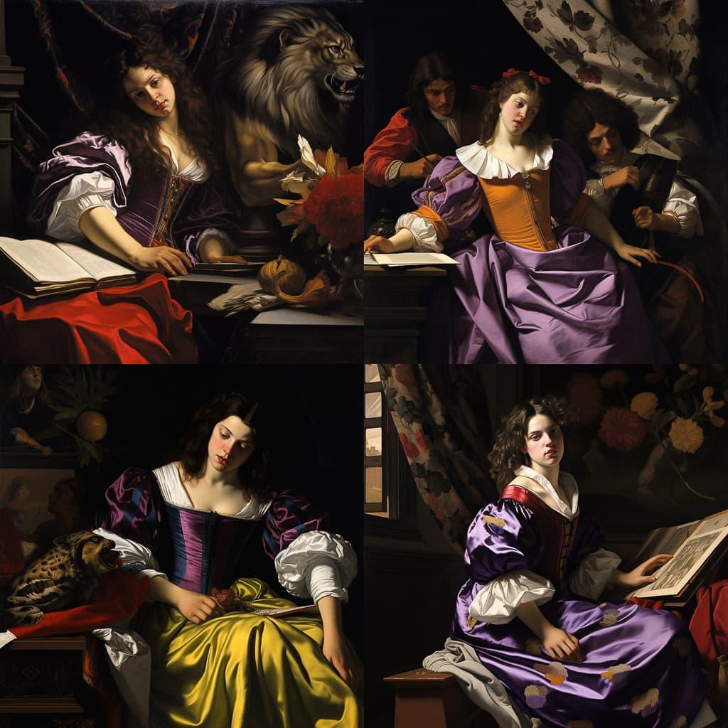 Orazio Gentileschi style, Midjourney V5.2, render 1 of 4