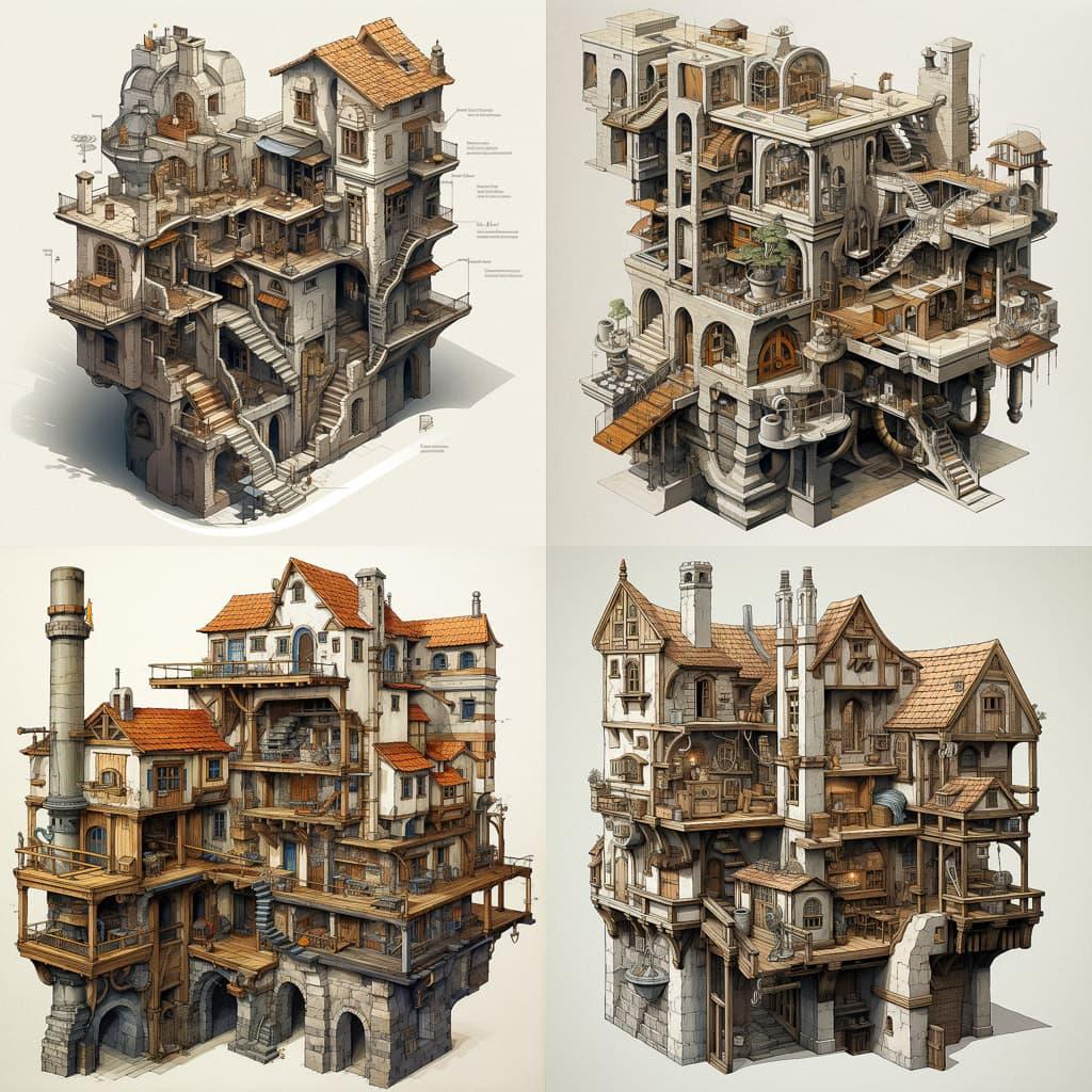 Orthographic view style, Midjourney V5.2, render 1 of 4