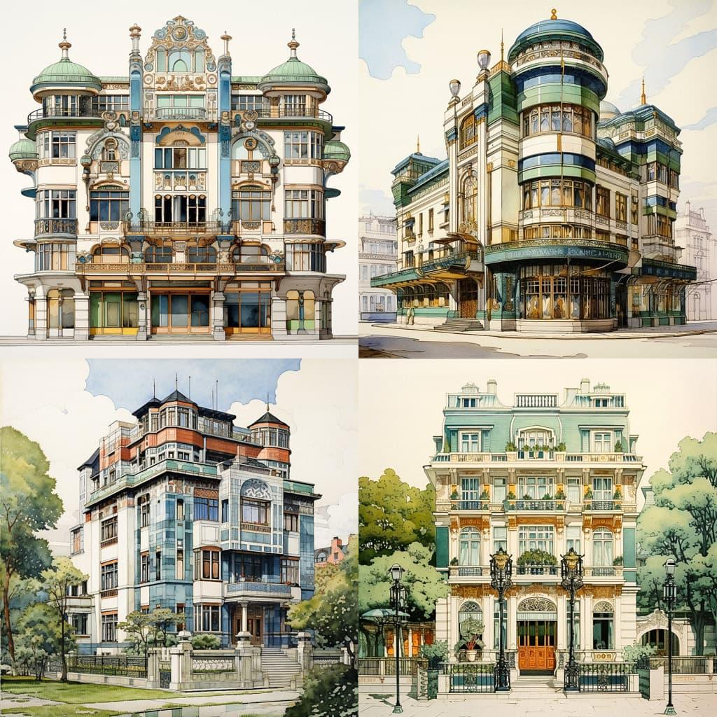 Otto Wagner style, Midjourney V5.2, render 1 of 4