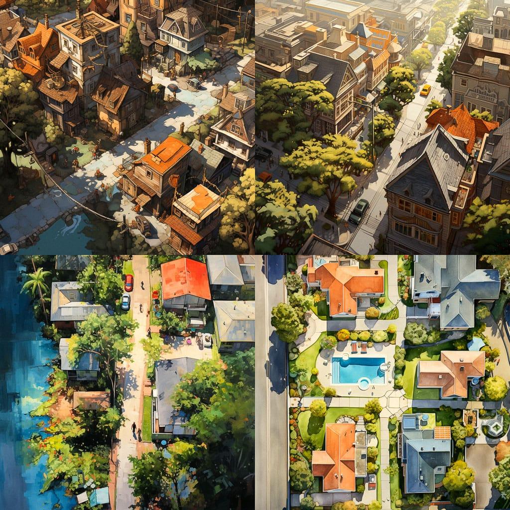 Overhead view style, Midjourney V5.2, render 1 of 4