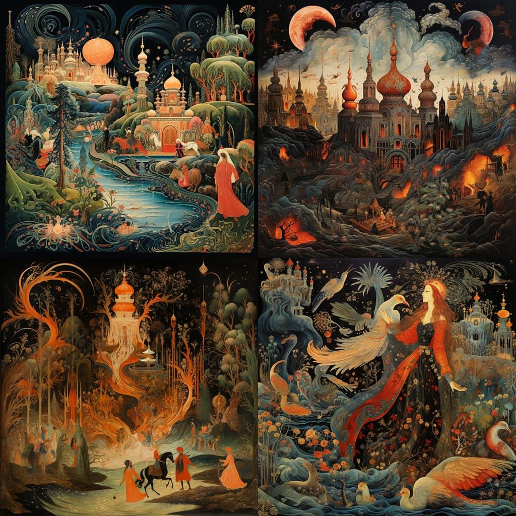 Palekh style, Midjourney V5.2, render 1 of 4