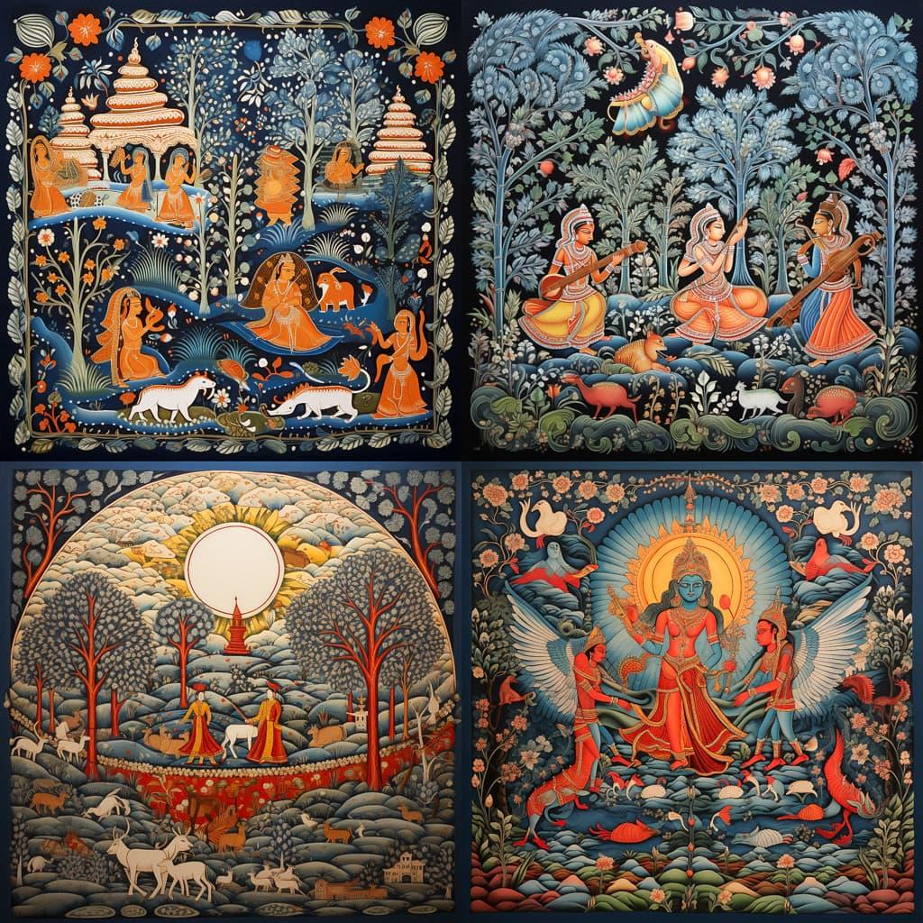 Patachitra painting style, Midjourney V5.2, render 1 of 4