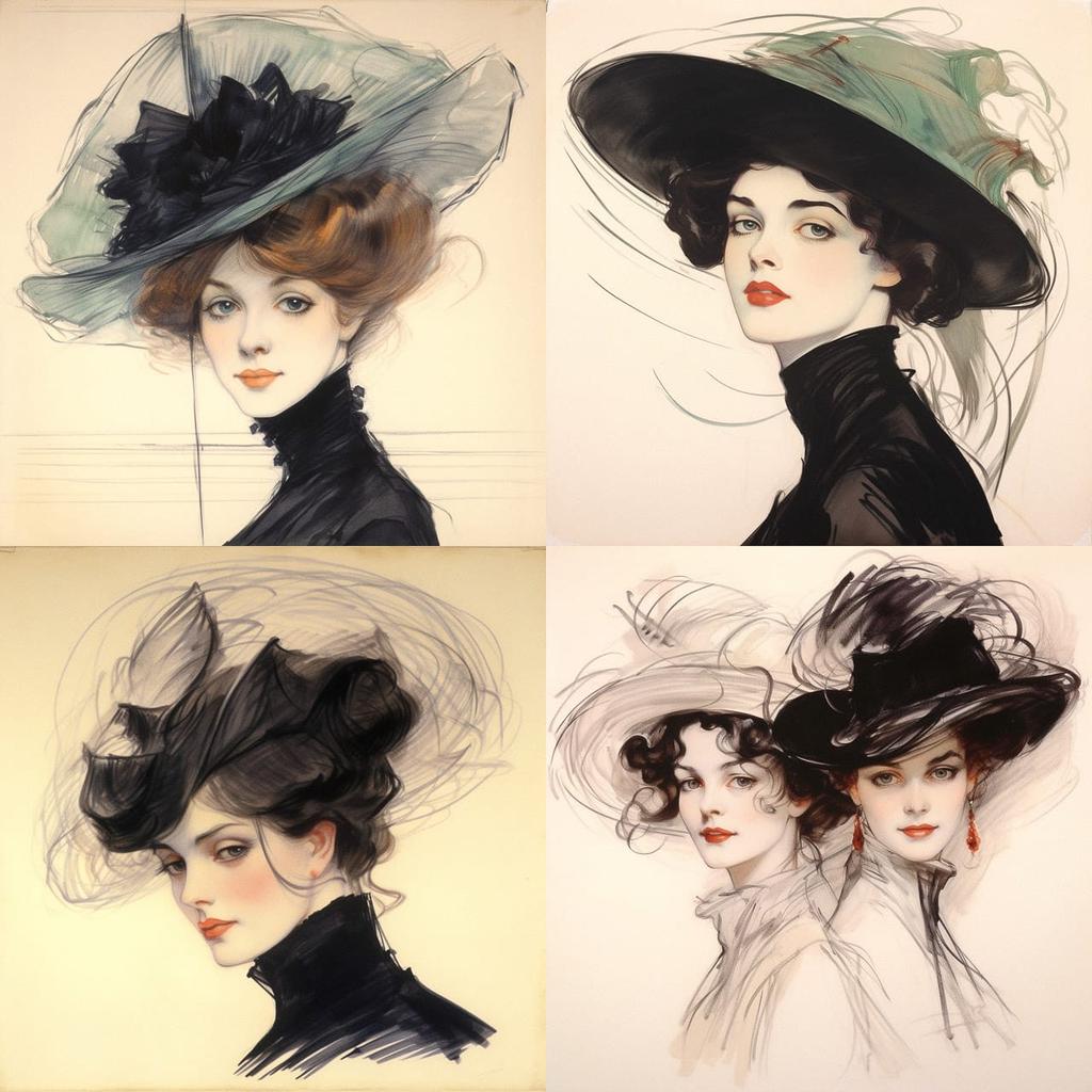 Paul-Cesar Helleu style, Midjourney V5.2, render 1 of 4