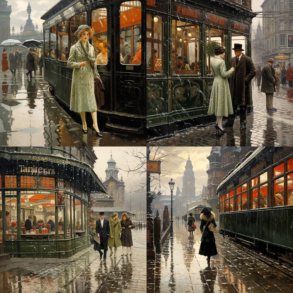 Paul Gustav Fischer style, Midjourney V5.2, render 1 of 4