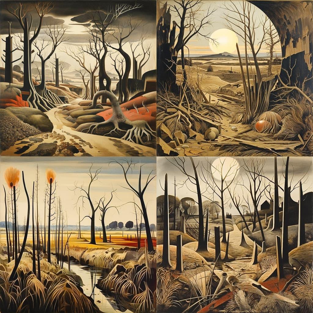 Paul Nash style, Midjourney V5.2, render 1 of 4