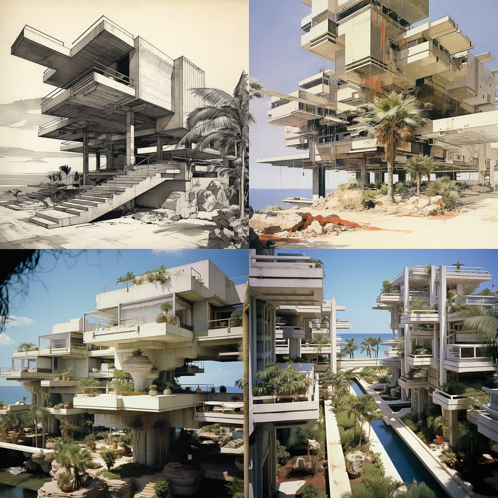 Paul Rudolph style, Midjourney V5.2, render 1 of 4